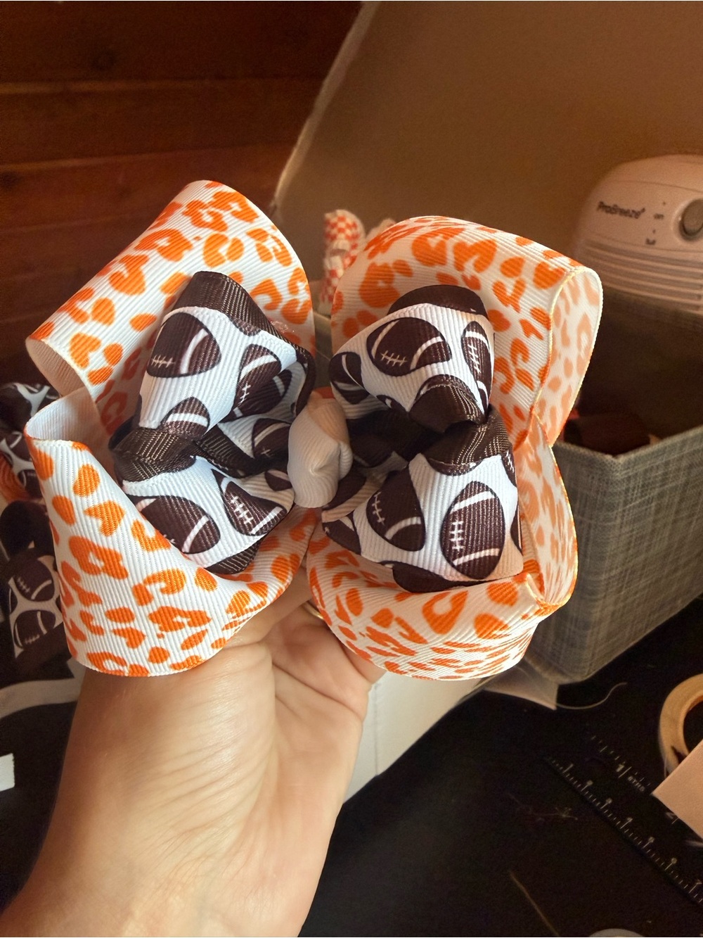 Tennessee Orange Leopard & Football Print Kids Hair Bow